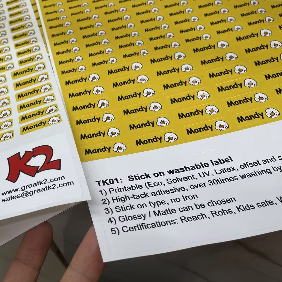TK01 Material de etiqueta adhesiva súper alta: se puede unir a la ropa, lavable y fácil de aplicar